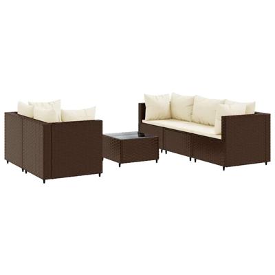 6-delige Loungeset met kussens poly rattan bruin