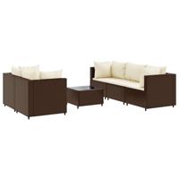 6-delige Loungeset met kussens poly rattan bruin - thumbnail