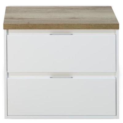 Porto Badmeubelset 70 cm - Wit Hoogglans - Wastafelbovenblad Natuur Eiken