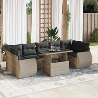 8-delige Loungeset met kussens poly rattan lichtgrijs - thumbnail