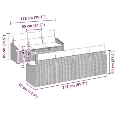 Tuinbankenset met opslag 8 pcs Beige en Crème poly rattan