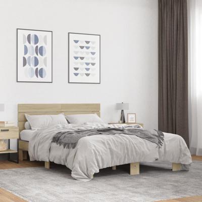 Bedframe bewerkt hout metaal sonoma eikenkleurig 90x190 cm - thumbnail