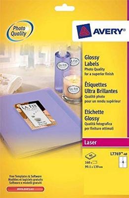 Etiket Avery Zweckform L7769-40 99.1x139mm hoogglans wit 160stuks