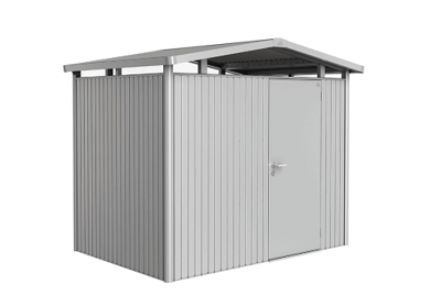 Biohort Panorama Gr. P1 metalen tuinhuis met standaard deur 273x158 cm kwartsgrijs metallic- Zadeldak- Staal- Biohort