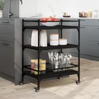 Keukentrolley 65x40x86,5 cm bewerkt hout zwart - thumbnail