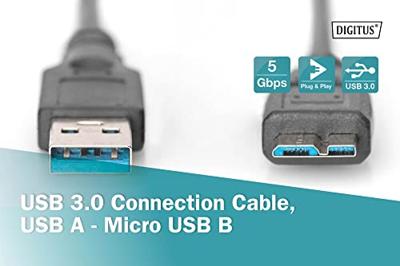 Digitus USB-kabel USB 3.2 Gen1 (USB 3.0 / USB 3.1 Gen1) USB-A stekker, USB-micro-B 3.0 stekker 0.25 m Zwart AK-11234
