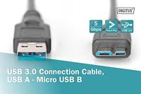 Digitus USB-kabel USB 3.2 Gen1 (USB 3.0 / USB 3.1 Gen1) USB-A stekker, USB-micro-B 3.0 stekker 0.25 m Zwart AK-11234 - thumbnail