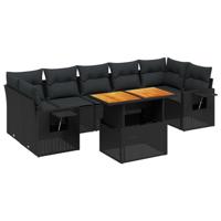 8-delige Loungeset met kussens poly rattan zwart - thumbnail