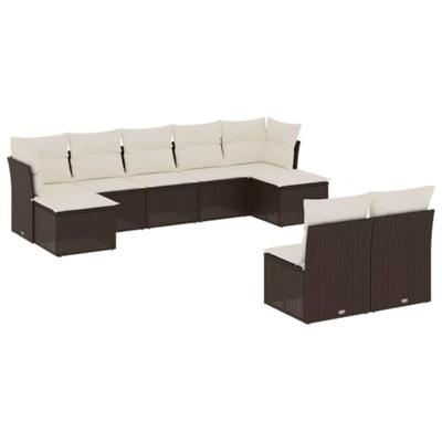 9-delige Loungeset met kussens poly rattan bruin