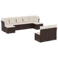 9-delige Loungeset met kussens poly rattan bruin - thumbnail