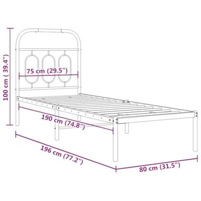 Bedframe met hoofdbord zonder matras metaal wit 75x190 cm