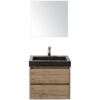 Dante Badmeubelset 60 cm - Natuur Eiken - Wastafel Hardsteen Wit Lucca met Spiegel - thumbnail