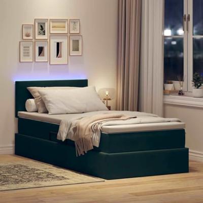 Opbergbed met LED met matras Donkergroen 90 x 200 cm Fluweel