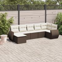 7-delige Loungeset met kussens poly rattan bruin - thumbnail