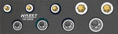 HAZET Gereedschapset - TORX® 163-252/9 - 3/8 inch (10 mm) vierkant hol - Buiten-TORX®-profiel, Binnen-TORX®-profiel - 9-delig - E8 - E14 - T25 - T50
