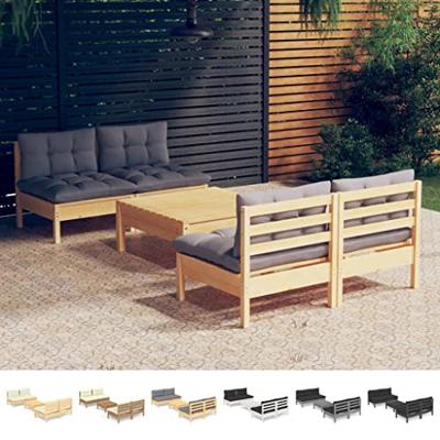 5-delige Loungeset met grijze kussens grenenhout