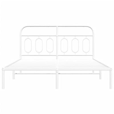 Bedframe met hoofdbord metaal wit 150x200 cm - thumbnail
