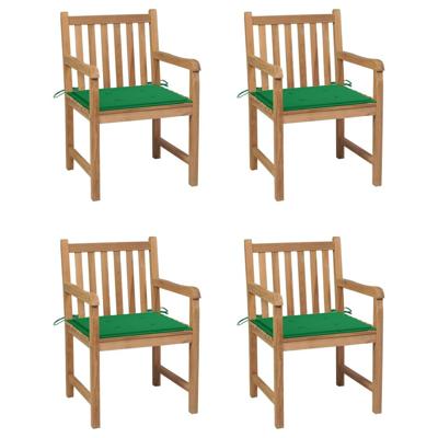 Tuinstoelen 4 st met groene kussens massief teakhout