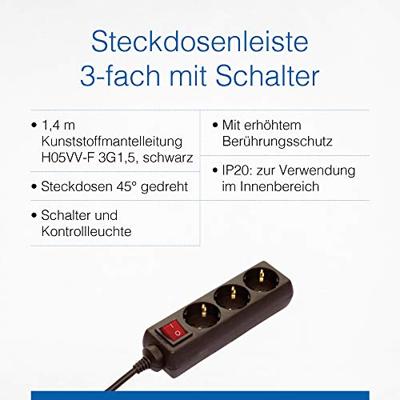 AS Schwabe 11362 Stekkerdoos met schakelaar Zwart Randaarde stekker 1 stuk(s)