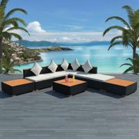 8-delige Loungeset met kussens poly rattan zwart - thumbnail
