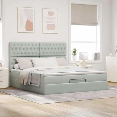 Ottoman bed met matrassen en LED's 180x200cm fluweel lichtgrijs