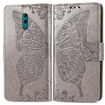 Butterfly Love bloemen reliëf horizontale Flip lederen draagtas voor OPPO Reno met houder & kaartsleuven & portemonnee & Lanyard (grijs)