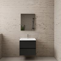 ACTIE BWS Badmeubel | Paris | Mat Zwart 60 cm | Hoogglans Wit Wastafel | 1 Kraangat - thumbnail