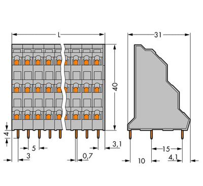 WAGO 737-108 Drie niveau klem 2.50 mm² Aantal polen 24 Grijs 24 stuk(s)
