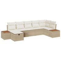Tuinbankenset met kussen 7 pcs Beige poly rattan - thumbnail