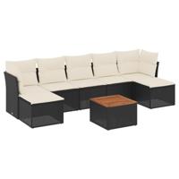 8-delige Loungeset met kussens poly rattan zwart - thumbnail
