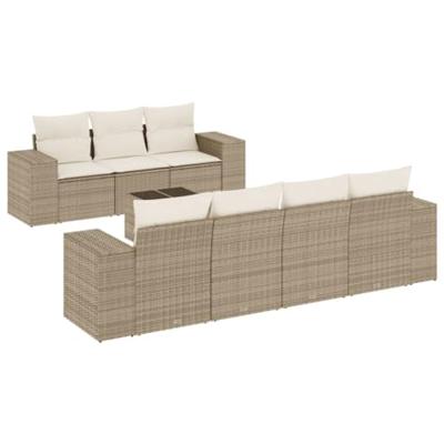 8-delige Loungeset met kussens poly rattan beige