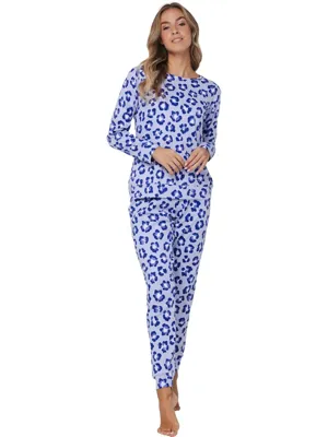 Rebelle Dames Pyjama katoen met lange mouwen - Leopard Lilac