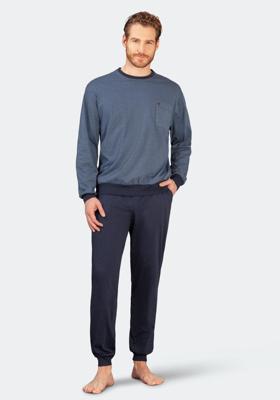 Blauwe heren pyjama blokjesdesign Hajo
