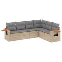 7-delige Loungeset met kussens poly rattan beige - thumbnail