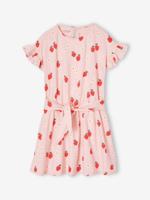 Jurk met ruches en aarbeimotief lichtroze - thumbnail