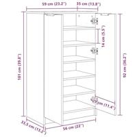 Schoenenkast Zwart eiken 59 x 35 x 100 cm Bewerkt hout - thumbnail