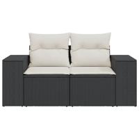 Tuinbank 2-zits met kussens poly rattan zwart - thumbnail