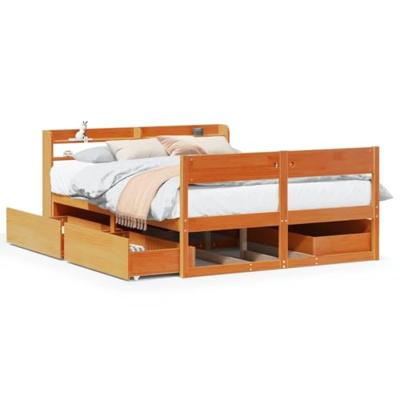 Bedframe zonder matras massief grenenhout wasbruin 150x200 cm
