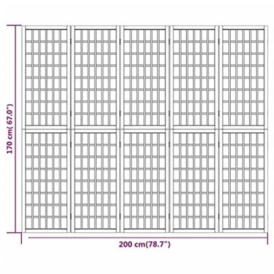 Kamerscherm inklapbaar 5 panelen Japanse stijl 200x170 cm zwart