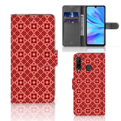 Huawei P30 Lite (2020) | Telefoon Hoesje | Batik Rood | Portemonnee hoesje Huawei P30 Lite (2020) | Telefoon Hoesje | Batik Rood | Portemonnee hoesje