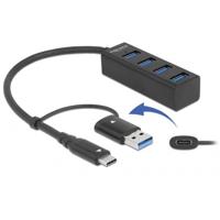 DeLOCK 4-poorts usb 3.2 gen 1 hub met usb type-c of usb type-a aansluiting usb-hub (zwart) - thumbnail