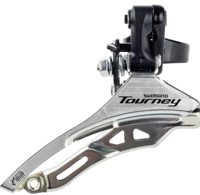 Shimano Voorderailleur 3 x 6/7 speed 3 x 6/7v tourney fd-ty300 down swing/top pull - hoge klem 28,6 mm - 42t - (66-69°) - zwart/zilver - thumbnail