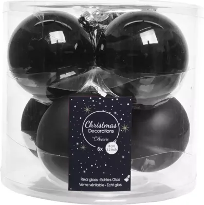 6 kerstballen zwart glans-mat 80 mm KSD - Ksd 6 kerstballen zwart glans-mat 80 mm KSD - Ksd