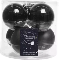 6 kerstballen zwart glans-mat 80 mm KSD - Ksd - thumbnail