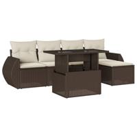 6-delige Loungeset met kussens poly rattan bruin - thumbnail