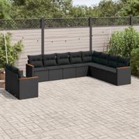 11-delige Loungeset met kussens poly rattan zwart - thumbnail