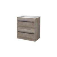 Badmeubelset BWS Salt 60x39cm Met Grepen 2 Lades Met Wastafel 1 Kraangat Scotch Oak - thumbnail