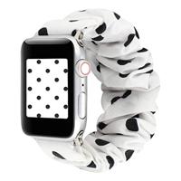 Elastisch scrunchie nylon bandje - Zwarte stippen - Geschikt voor Apple Watch 38mm / 40mm / 41mm / 42mm - thumbnail