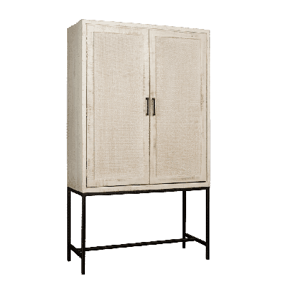 RENEW Opbergkast 'Carini' Hout en Webbing, 190 x 110cm, kleur Wit RENEW Opbergkast 'Carini' Hout en Webbing, 190 x 110cm, kleur Wit