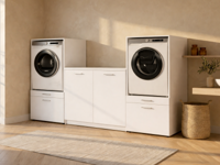 Kast WASHING 2 machines naast elkaar met kast met werkblad MEDIUM wit - thumbnail